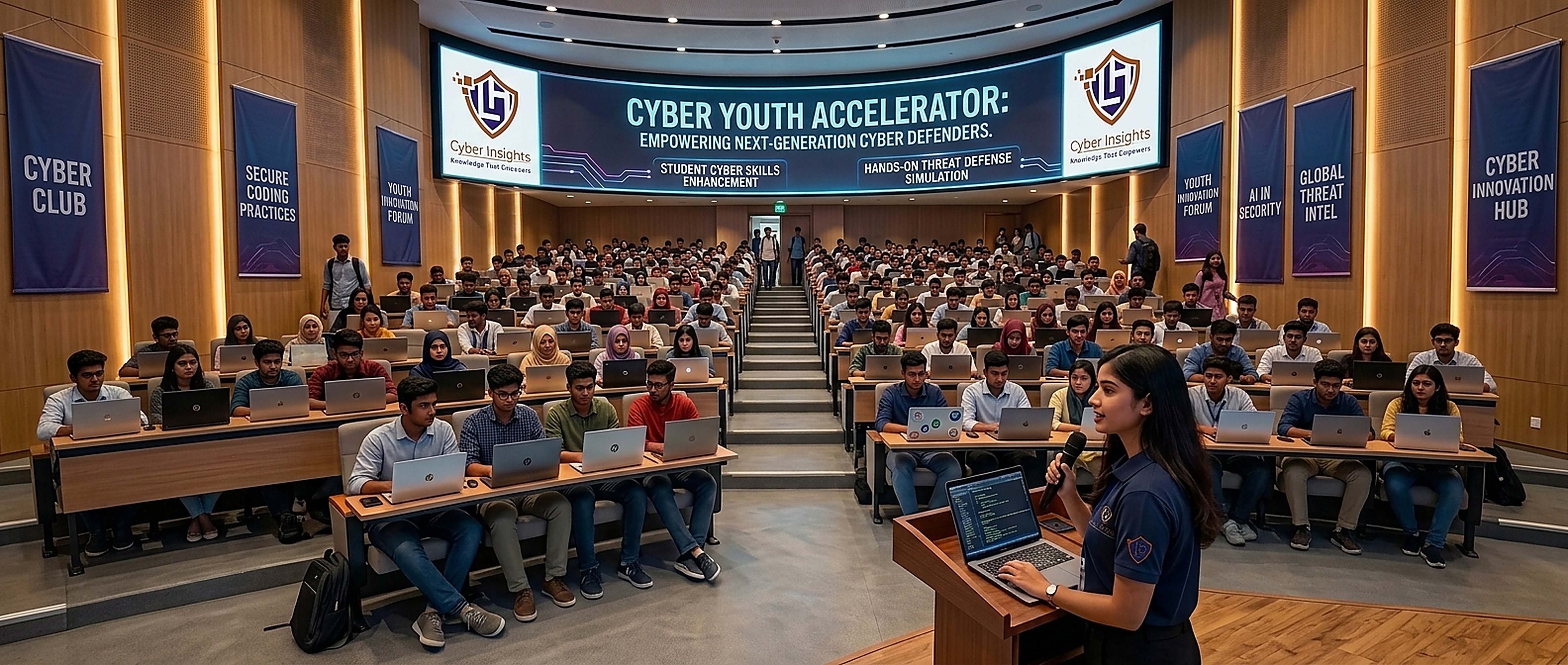 Student learning cybersecurity concepts at a laptop